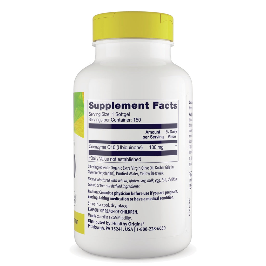 HRG016 | Back label with Supplement Facts listing Coenzyme Q10 100 mg, ingredients, cautions and manufacturer info - Thumbnail