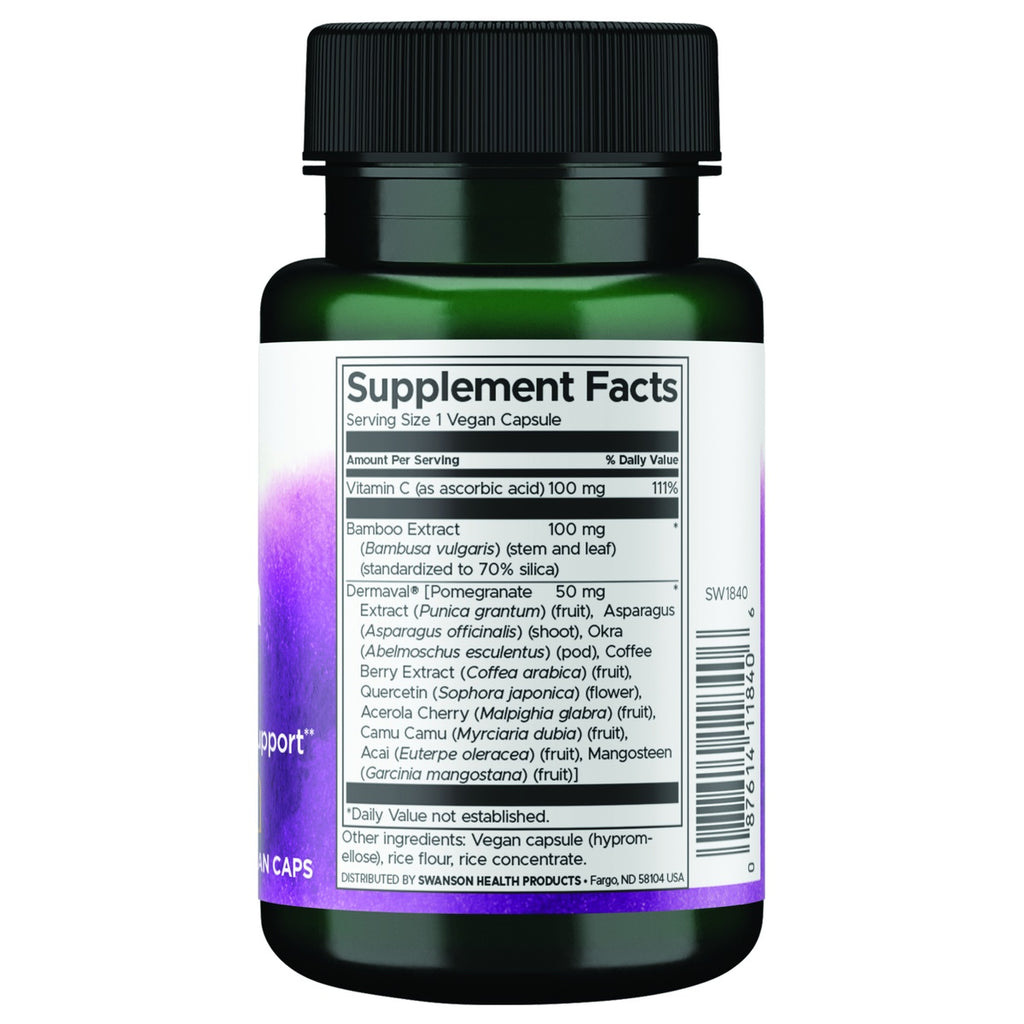 SW1840 | Back of label with Supplement Facts panel for veggie capsule with Vitamin C 100 mg and botanical extracts on bottle back - Thumbnail