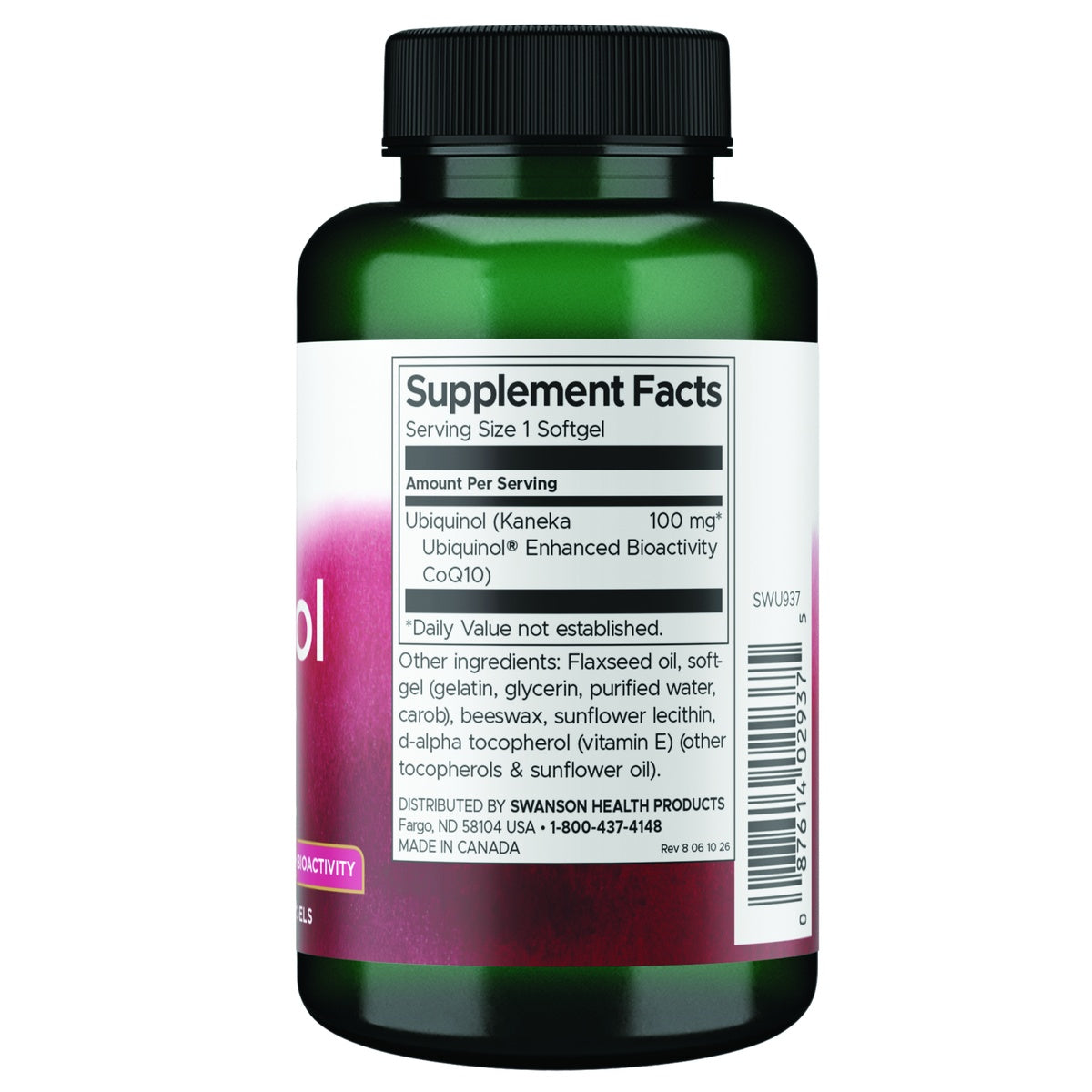 SWU937 | Back label with Supplement Facts
