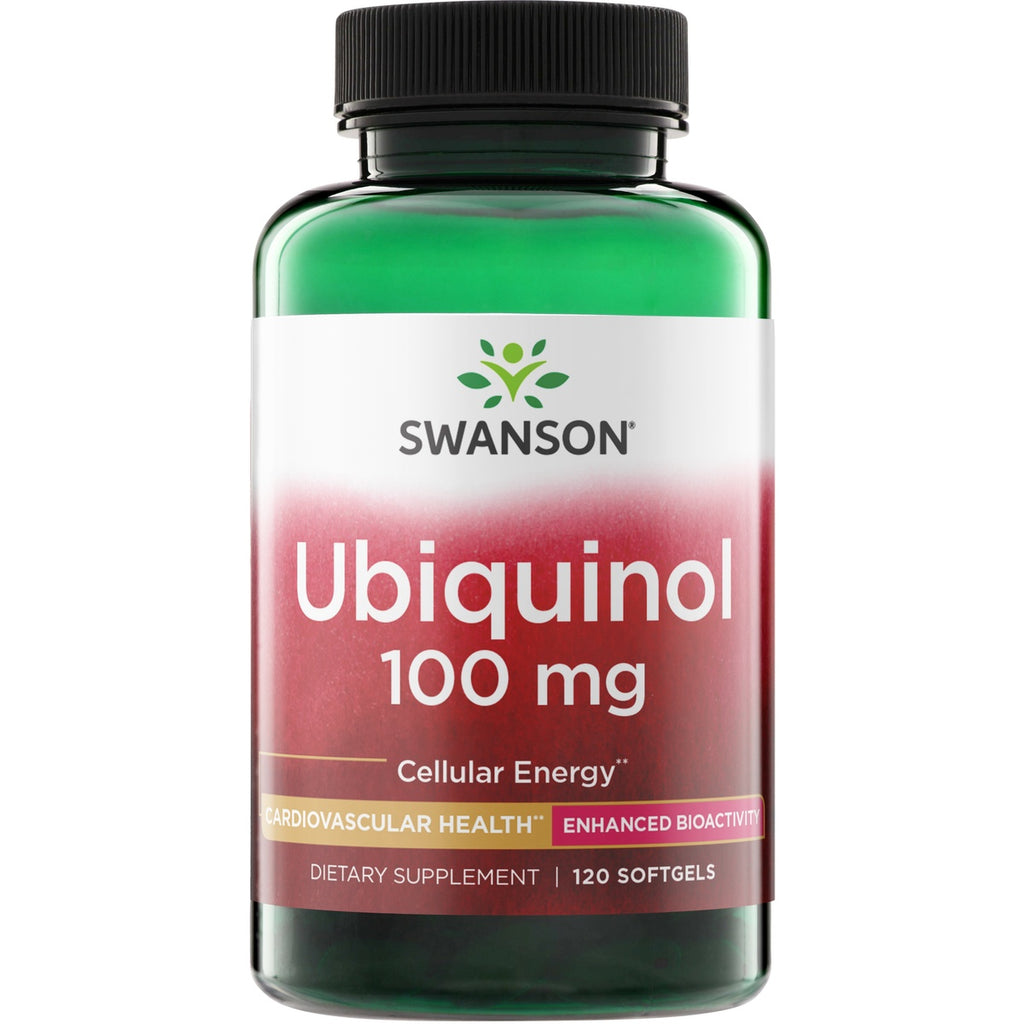 SWU937 | Swanson Ubiquinol supplement, 100 mg per softgel, 120 softgels, bottle front label with Cardiovascular Health text - Thumbnail