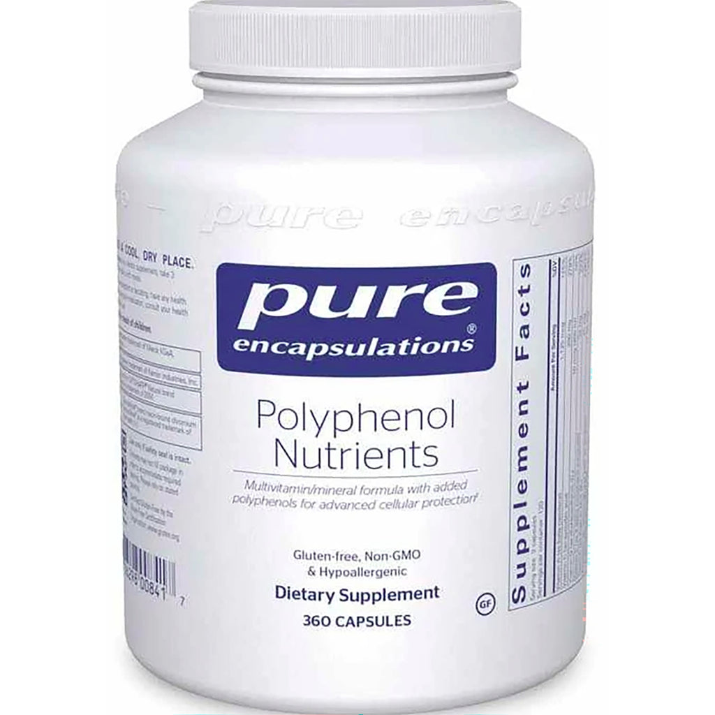PRN137 | Pure Encapsulations Polyphenol Nutrients white supplement bottle front, 360 capsules - Thumbnail