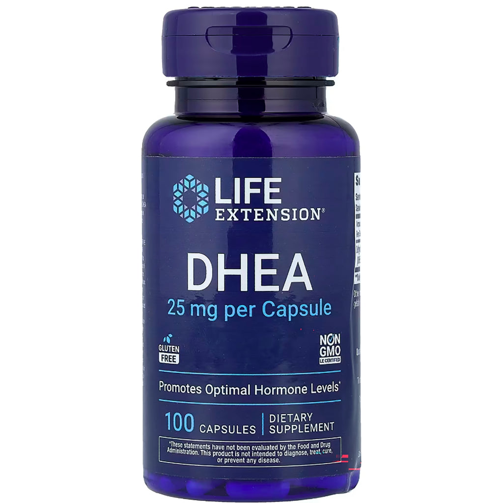 LE104 | Life Extension DHEA 25 mg supplement bottle, 100 capsules front label - Thumbnail