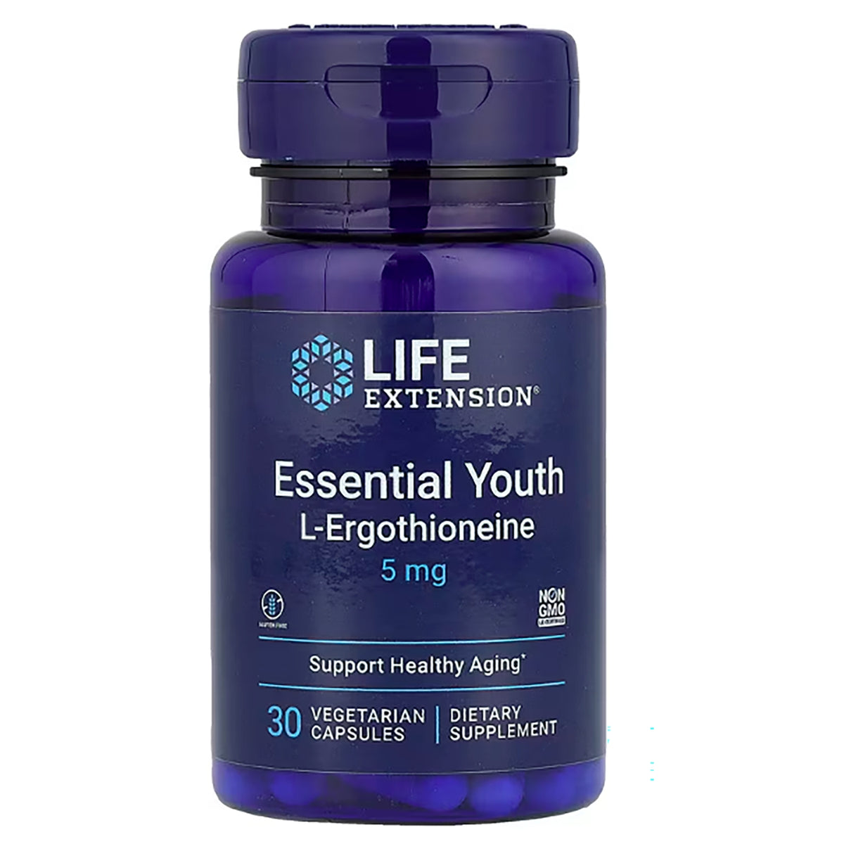 LE582 | Life Extension Essential Youth L-Ergothioneine 5 mg bottle, 30 vegetarian capsules dietary supplement