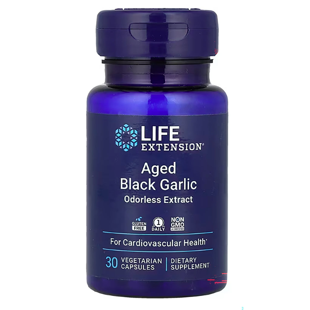LE594 | Life Extension Aged Black Garlic odorless extract bottle, 30 vegetarian capsules - Thumbnail