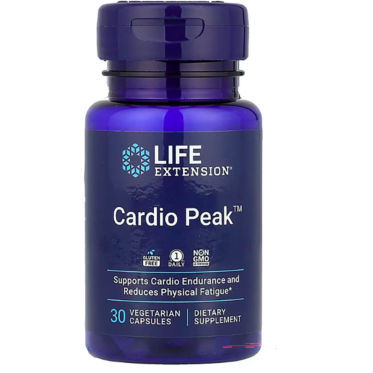 LE593 | Life Extension Cardio Peak supplement bottle, navy blue label, 30 vegetarian capsules