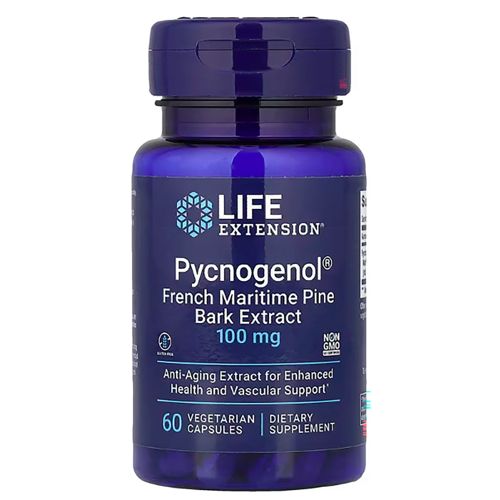 LE348 | Life Extension Pycnogenol French Maritime Pine Bark Extract 100 mg bottle, 60 vegetarian capsules - Thumbnail