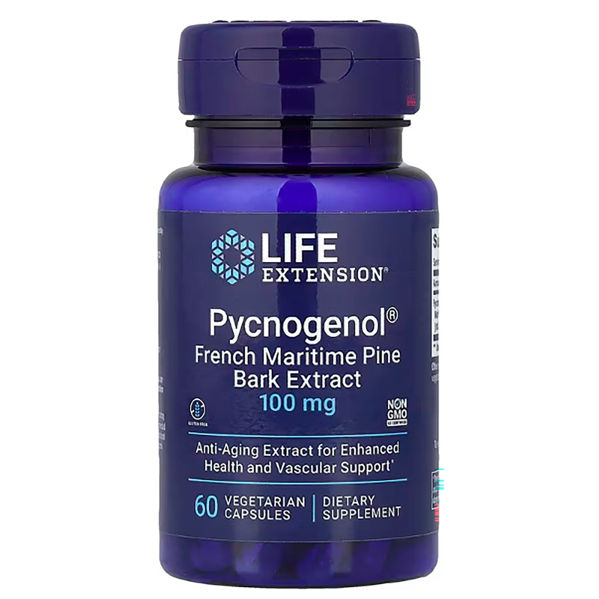 LE348 | Life Extension Pycnogenol French Maritime Pine Bark Extract 100 mg bottle, 60 vegetarian capsules