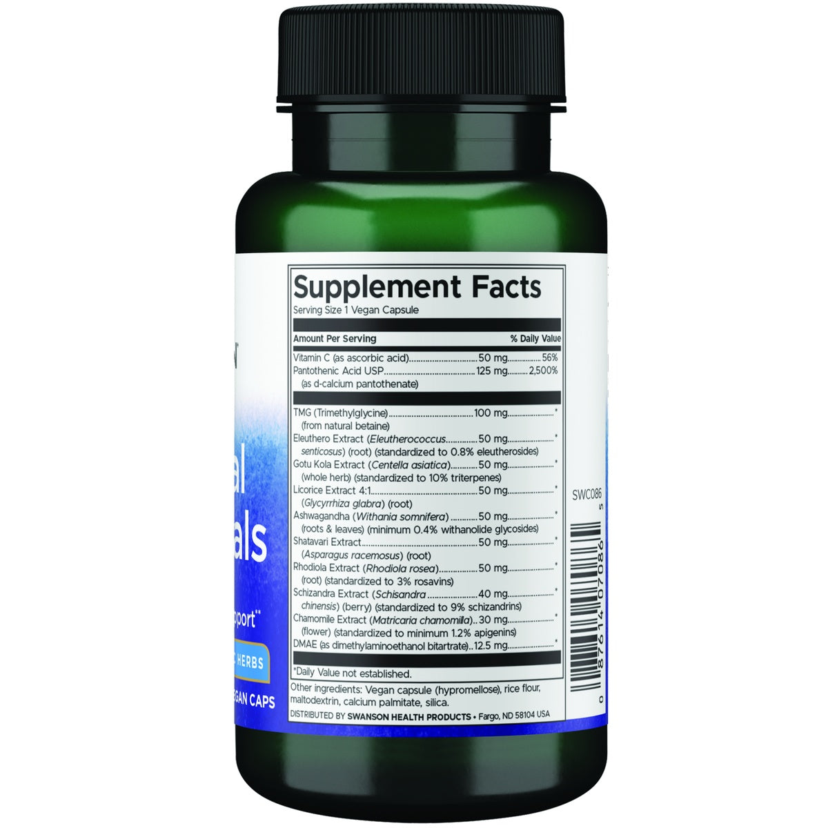SWC086 | Back label with supplement facts and serving information