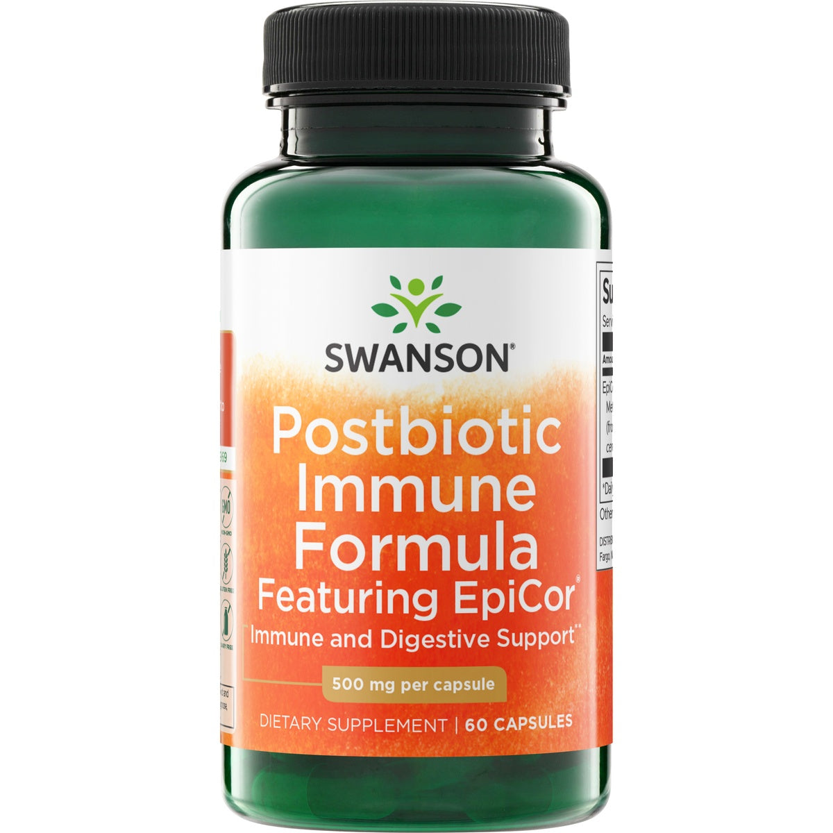SW1879 | Swanson Postbiotic Immune Formula featuring EPICOR, Immune and Digestive Support, 500 mg per capsule, 60 capsules