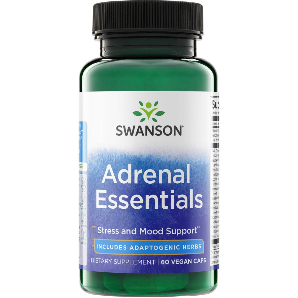 SWC086 | Swanson Adrenal Essentials supplement bottle, Stress and Mood Support, Includes Adaptogenic Herbs, 60 veggie caps - Thumbnail