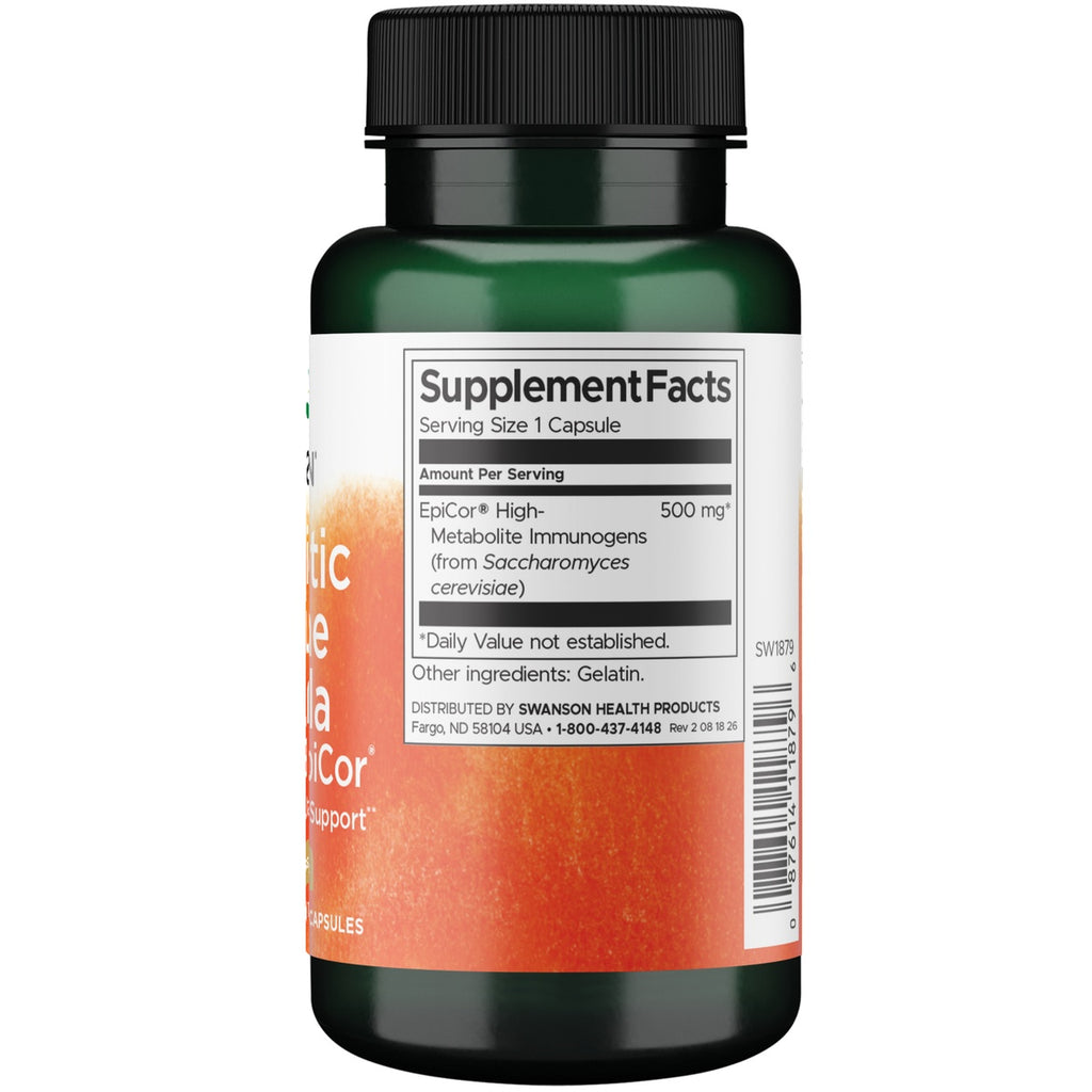 SW1879 | Back of supplement bottle showing Supplement Facts panel, 1 capsule serving, EpiCor 500 mg, gelatin - Thumbnail