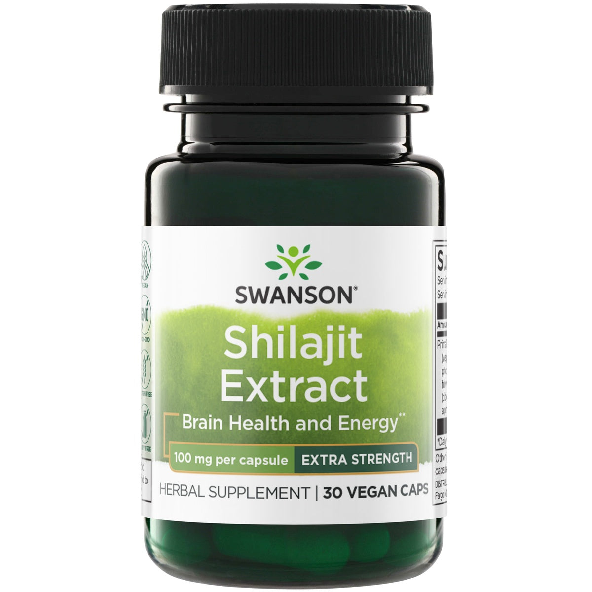 SWH214 | Swanson Shilajit Extract bottle, Extra Strength 100 mg per capsule, 30 veggie caps