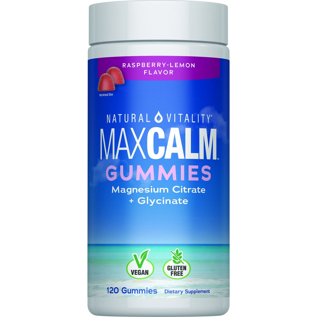NVT041 | MaxCalm Gummies magnesium supplement, raspberry-lemon flavored bottle with 120 gummies - Thumbnail