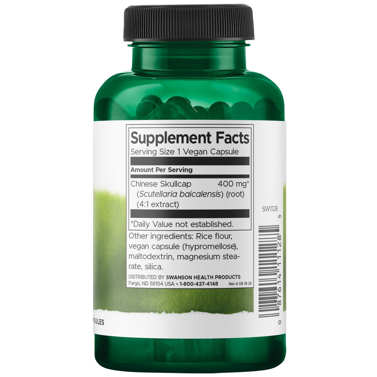 SW1128 | Supplement Facts label: Chinese Skullcap 400 mg