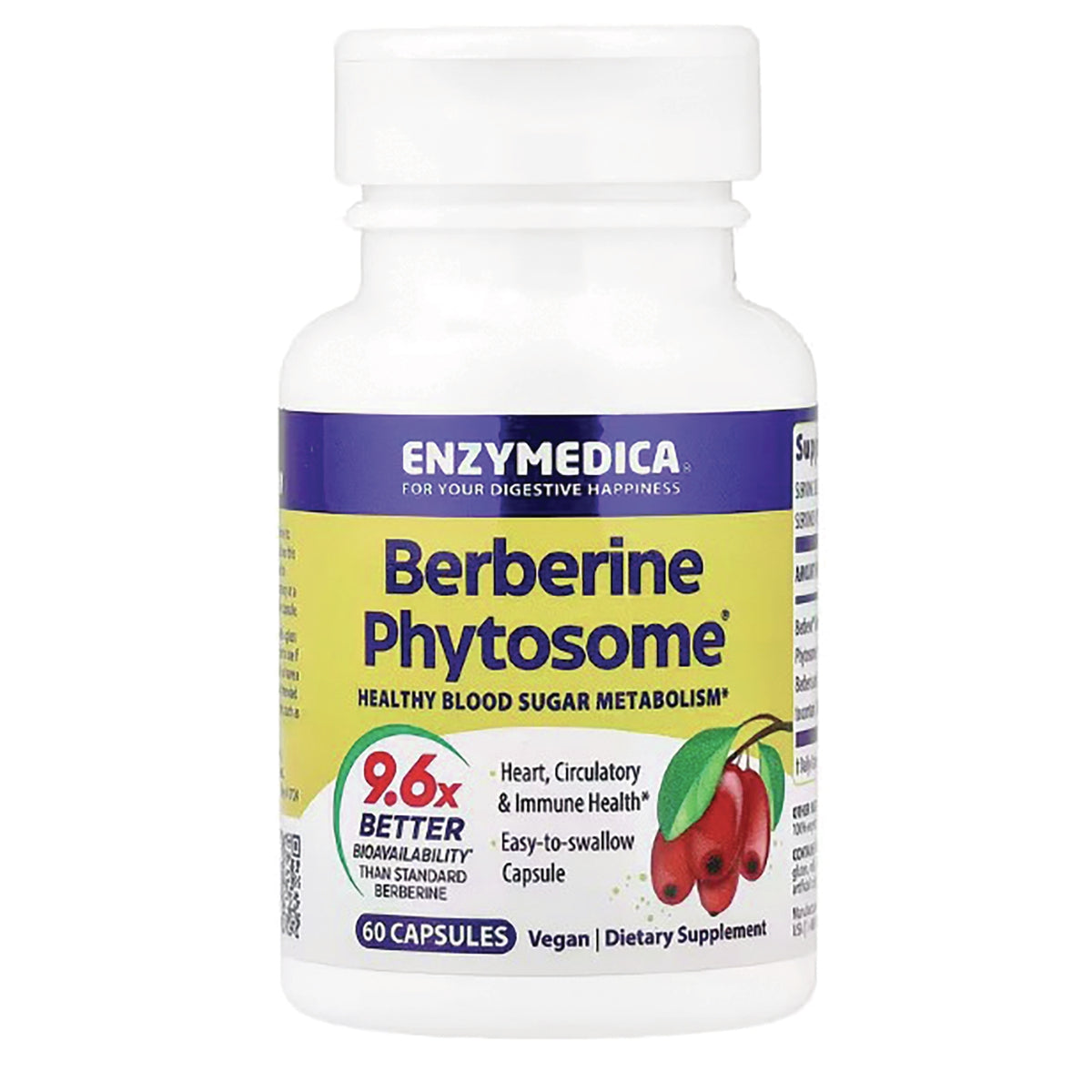 EMD101 | Enzymedica Berberine Phytosome bottle front showing healthy blood sugar metabolism claim and 60 capsules