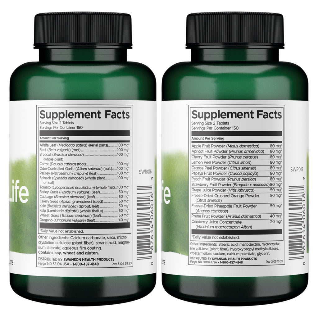 SWR093 | Back of green supplement bottle with Supplement Facts panel and barcode - Thumbnail