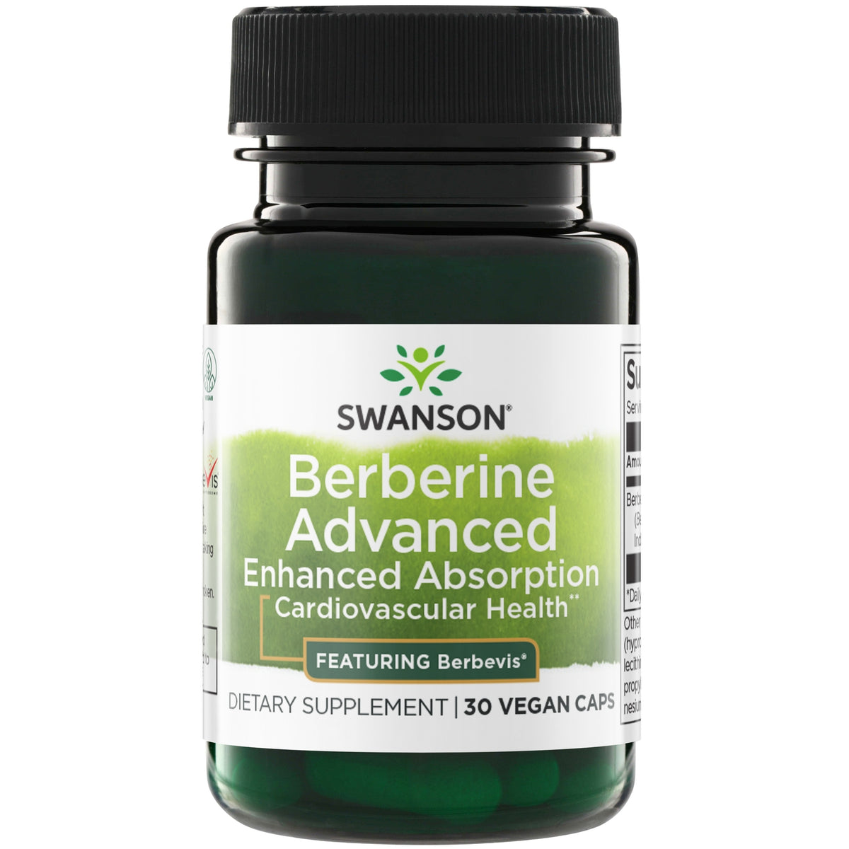 SW1864 | Swanson Berberine Advanced, Enhanced Absorption, dietary supplement bottle, 30 vegan caps