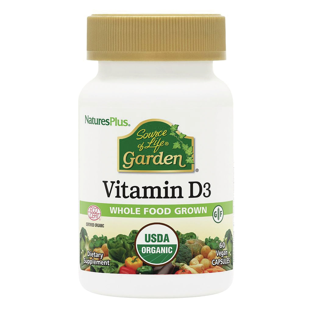 NTP294 | Front of Nature's Plus Source of Life Garden Vitamin D3 bottle, USDA Organic, 60 vegan capsules - Thumbnail