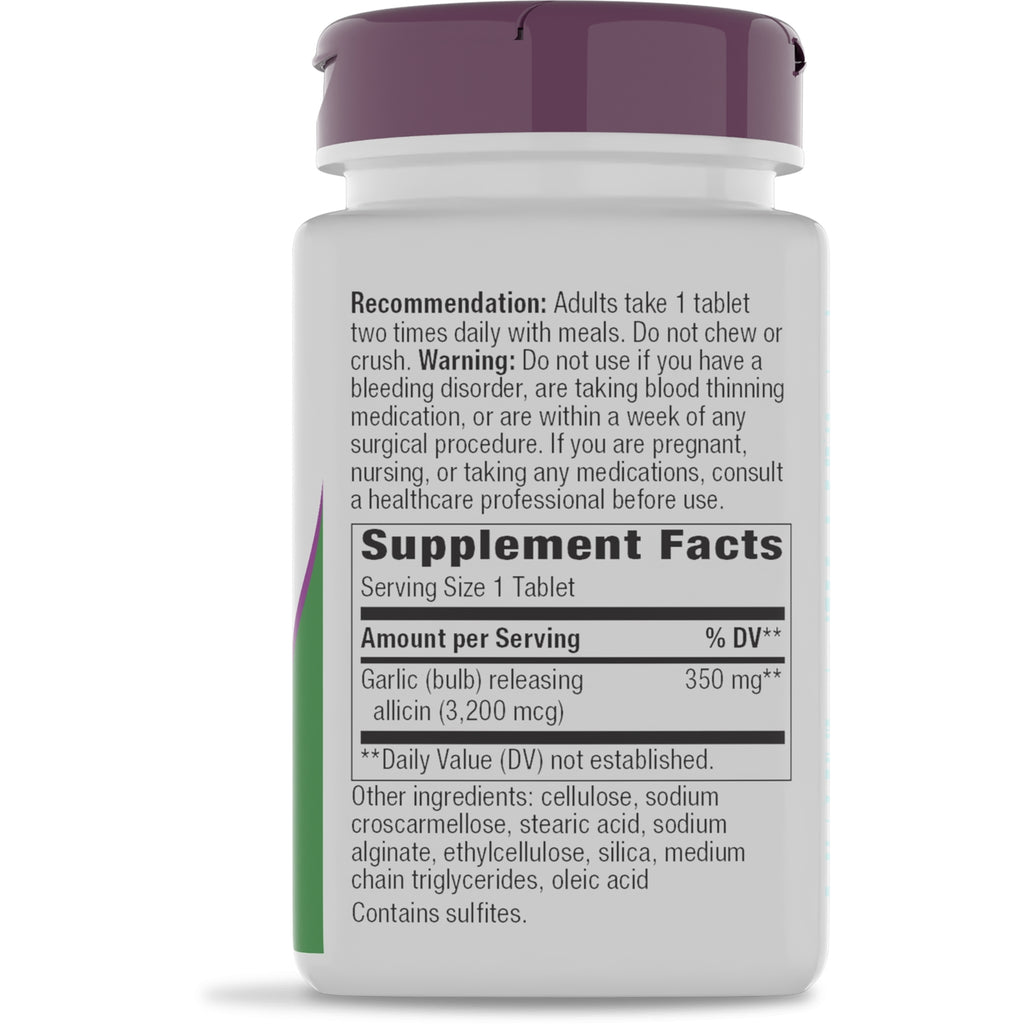 NW731 | Supplement Facts panel, ingredients and warnings on back label of garlic supplement bottle - Thumbnail