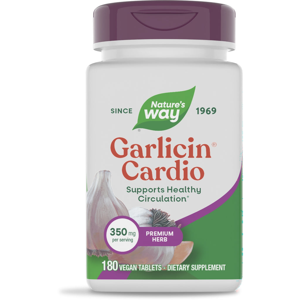 NW731 | Nature's Way GARLICIN CARDIO premium herbal bottle, 180 vegan tablets, plant powered, supports healthy circulation - Thumbnail