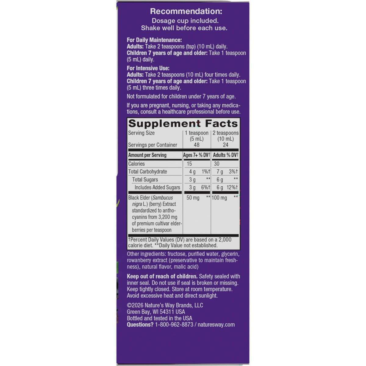 NW661 | Back label showing recommendation text and supplement facts panel on purple product box