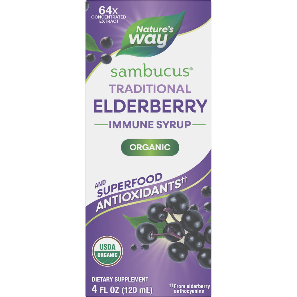 NW808 | Nature's Way Sambucus traditional immune syrup box front, organic elderberry extract, 4 fl oz - Thumbnail