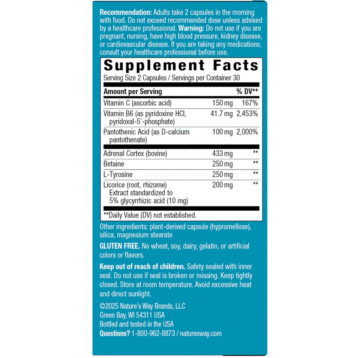 ET035 | back panel showing Supplement Facts with serving size 2 capsules, ingredient amounts and warnings