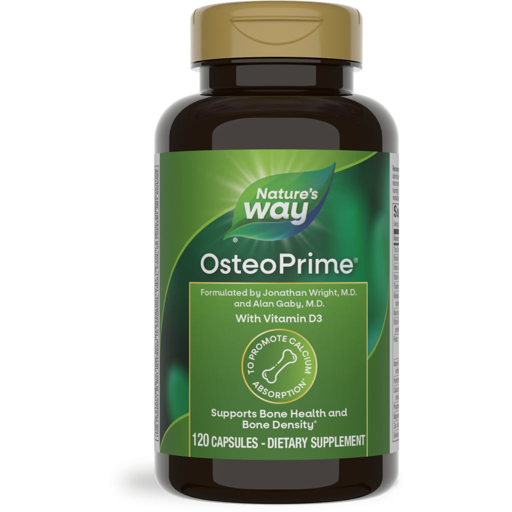 ET146 | Nature's Way OsteoPrime dietary supplement bottle green label 120 capsules with Vitamin D3 supports bone health - Thumbnail