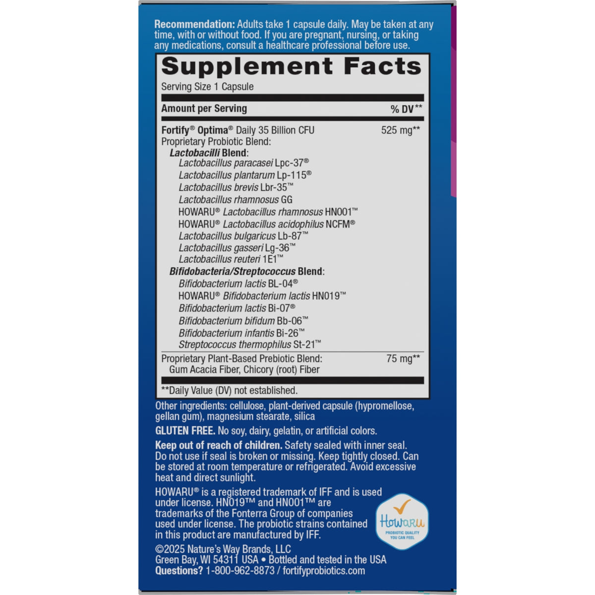 NW642 | supplement facts panel showing serving size 1 capsule, probiotic strains and other ingredients