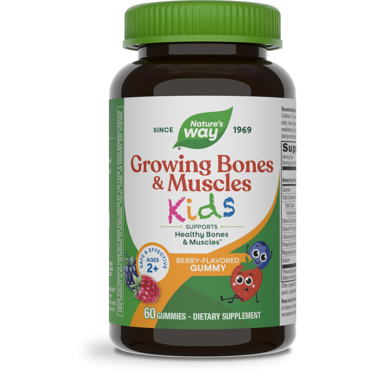 NW1009 | Nature's Way Kids Growing Bones & Muscles gummy bottle, 60 wildberry flavored dietary supplement