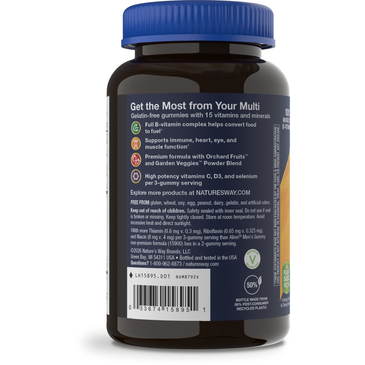 NW856 | back label of supplement bottle showing benefits list, ingredient details and barcode