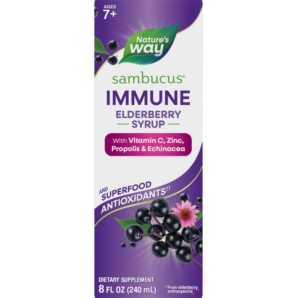 NW666 | Nature's Way Sambucus Immune Syrup elderberry 8 fl oz box showing product name and elderberry illustration - Thumbnail