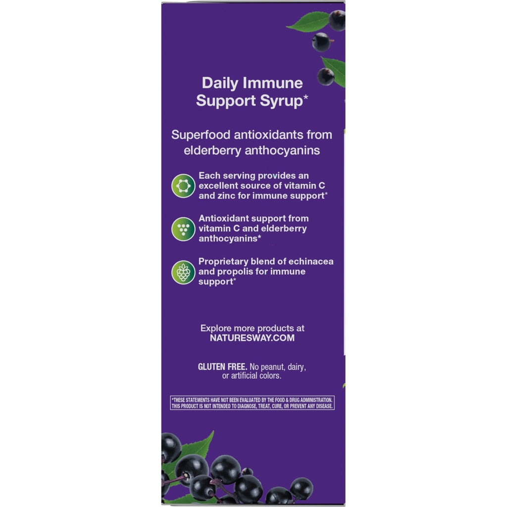 NW666 | Back panel of purple elderberry supplement box reading About Black Elderberry and Superior Quality with berry illustrations - Thumbnail