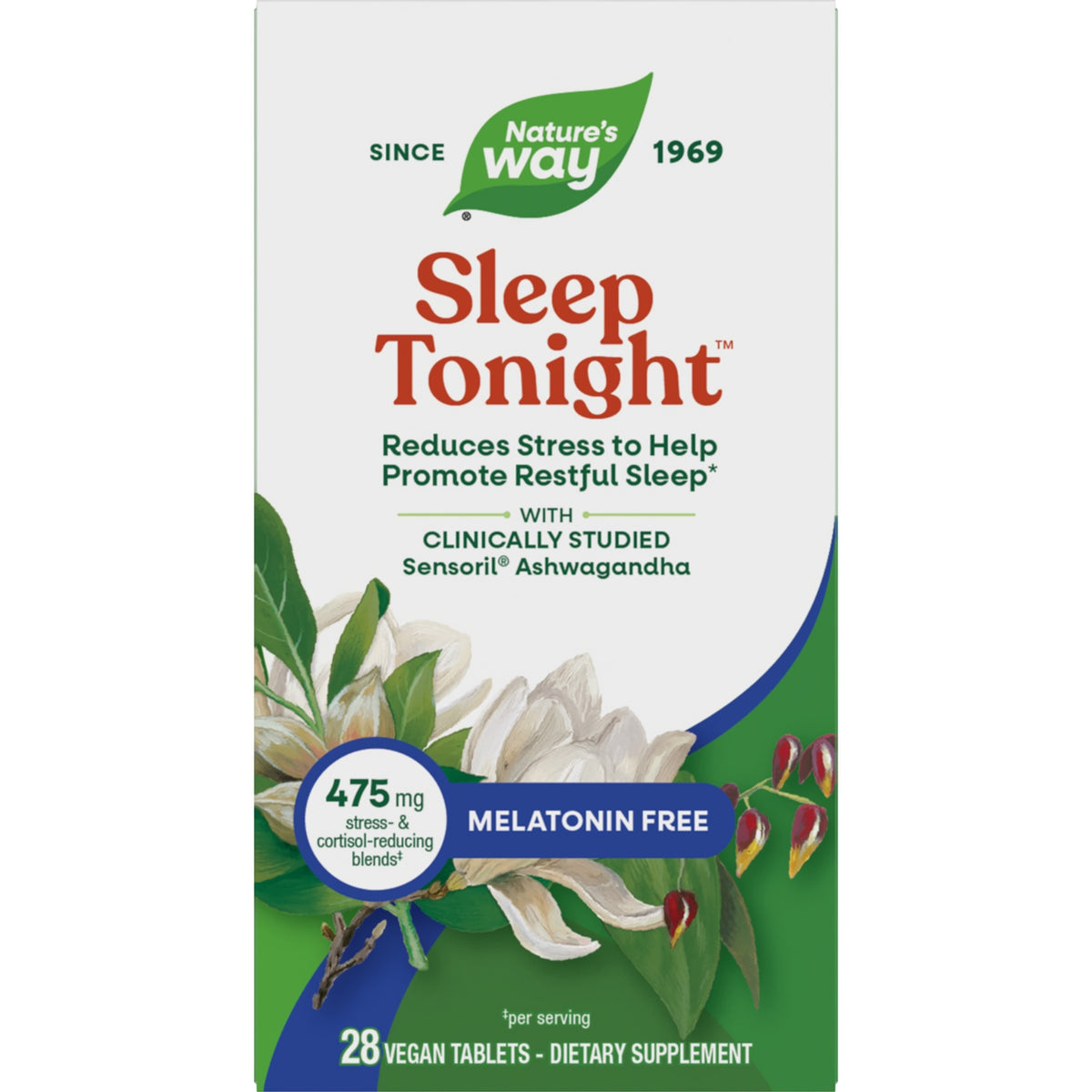 ET348 | Nature's Way Sleep Tonight supplement box, 28 tablets, melatonin free, Sensoril ashwagandha