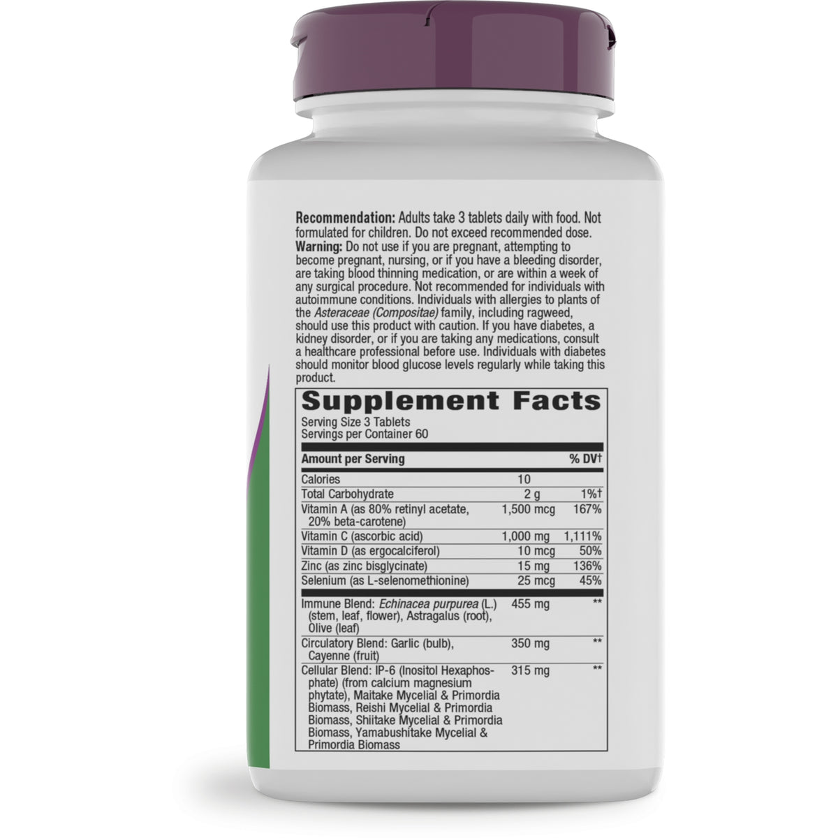 NW741 | back of brown supplement bottle showing Supplement Facts panel and ingredient list