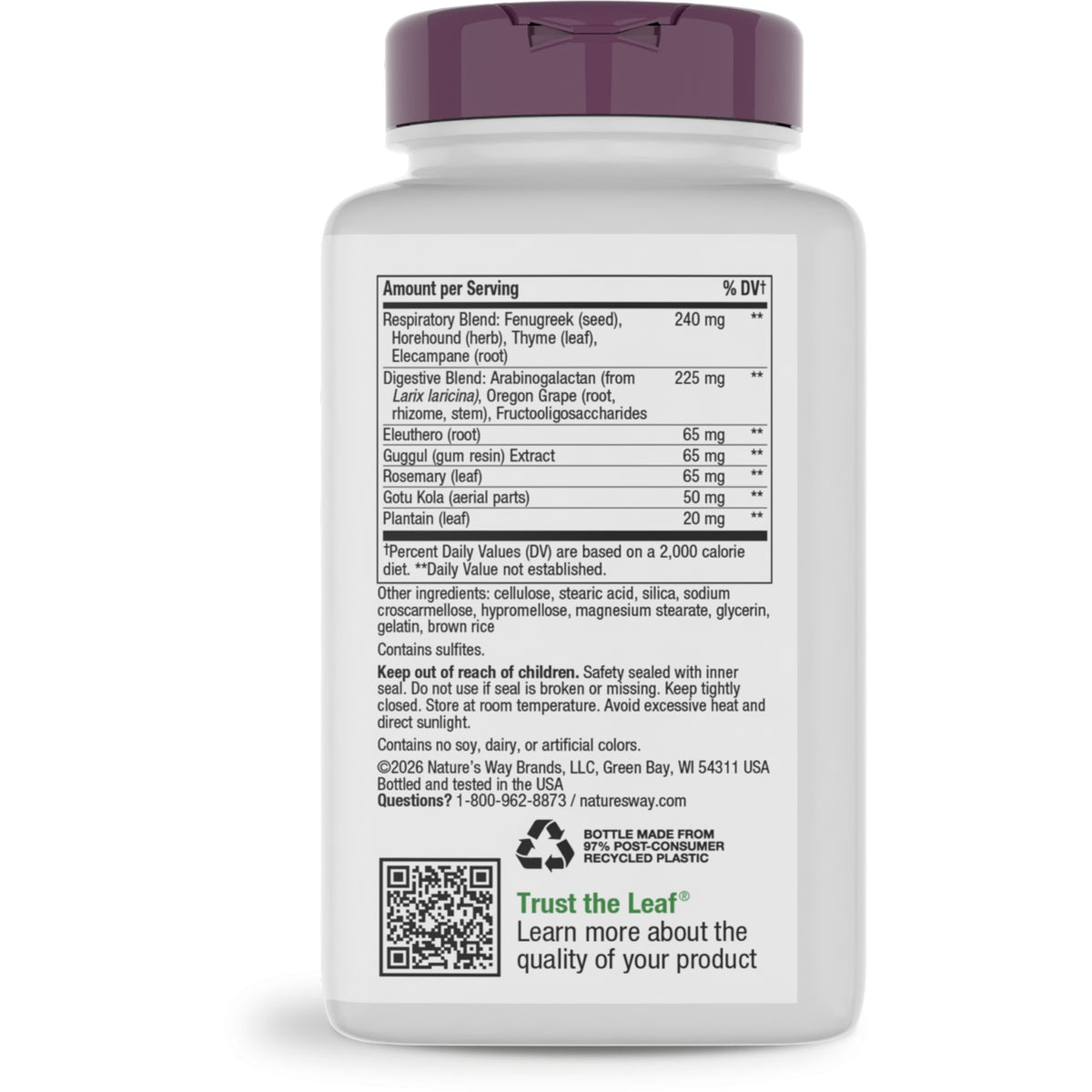 NW741 | Back label of brown supplement bottle reading Supports a Healthy Immune System with ingredient details and barcode