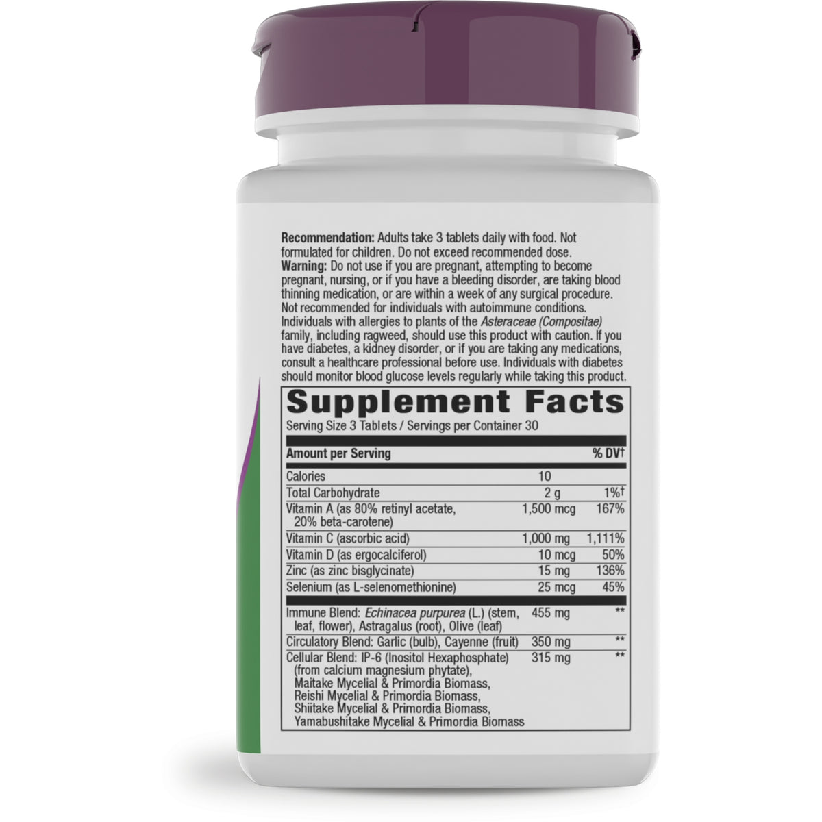 NW574 | Back label showing Supplement Facts and ingredients on brown supplement bottle