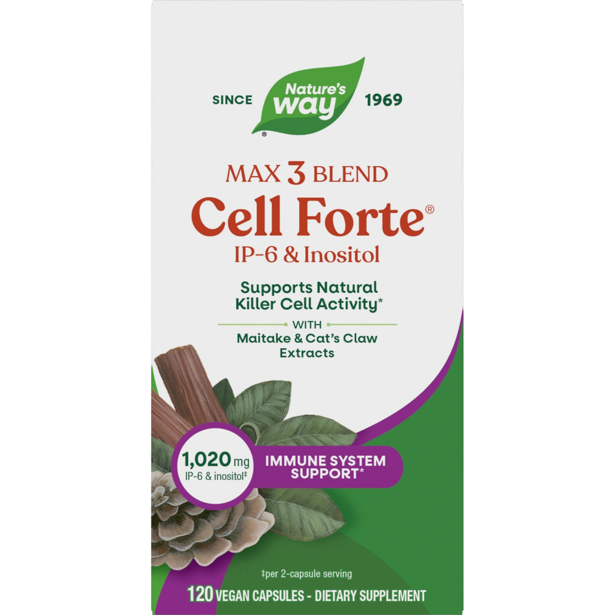 Nature's Way Cell Forté MAX 3 BLEND dietary supplement box, 120 vegan capsules, immune support