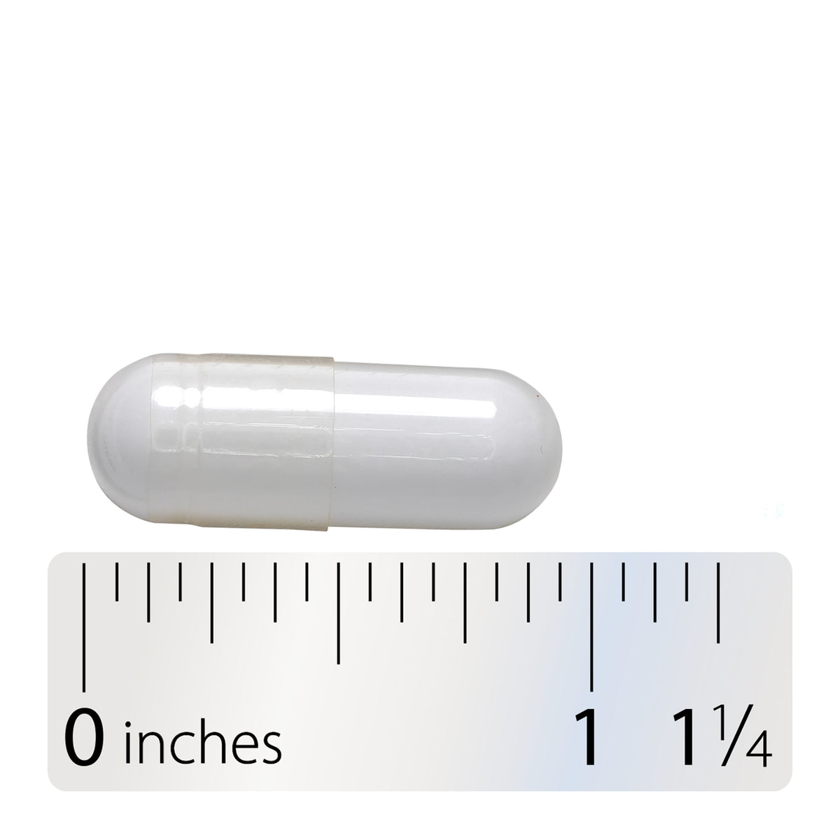 NW1048 | White capsule shown with inch ruler for size reference
