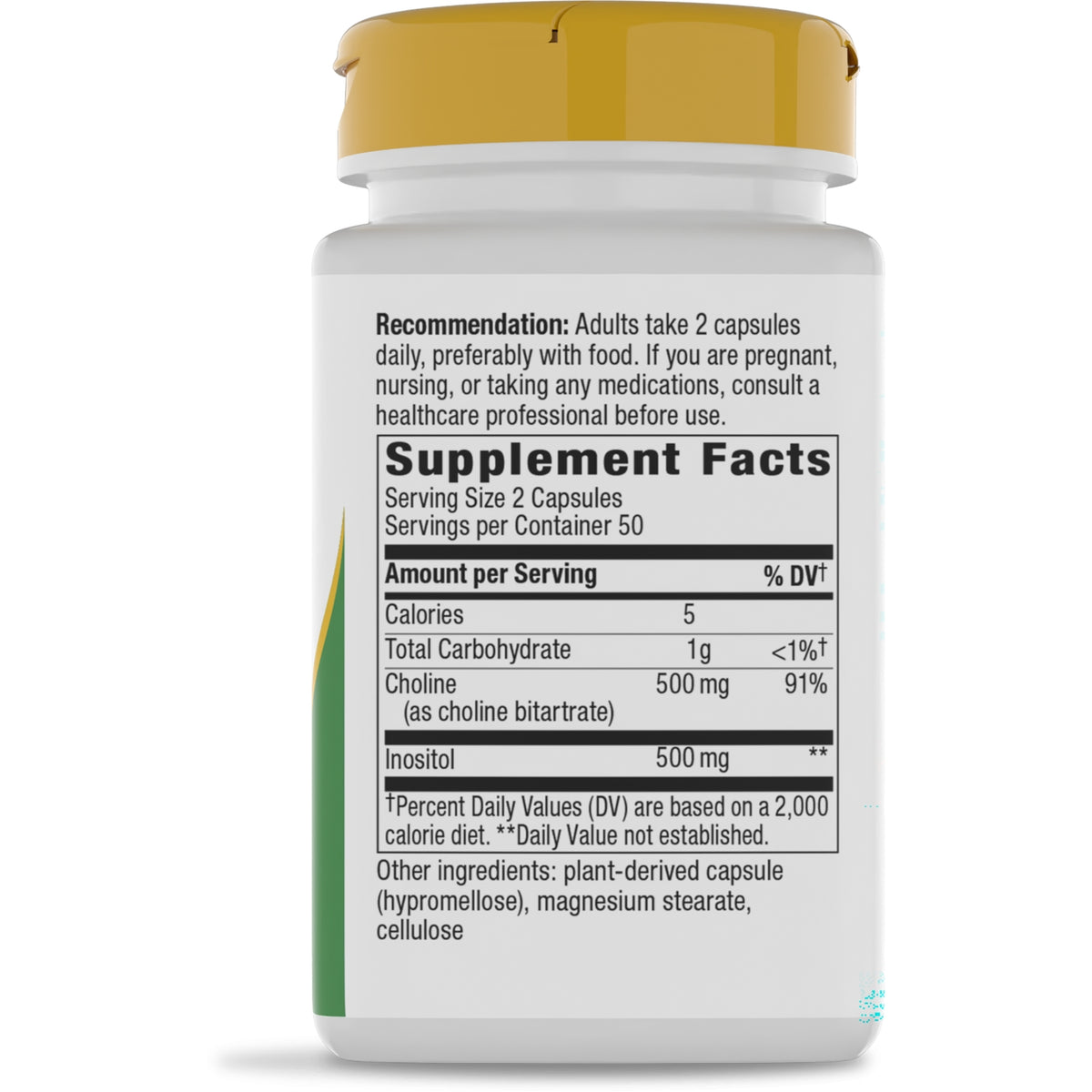 NW1048 | Back label of brown supplement bottle showing Supplement Facts panel with serving size 2 capsules and warnings