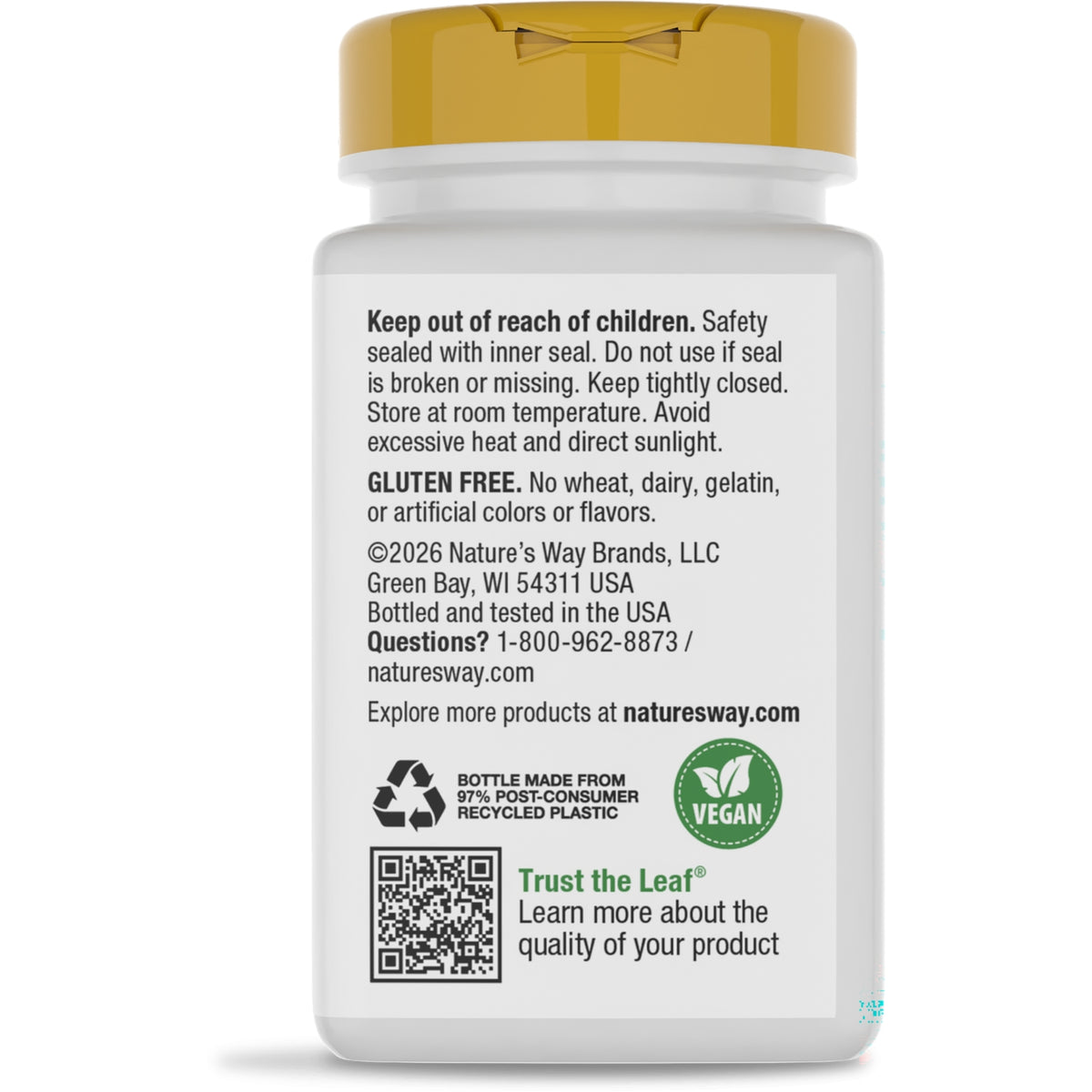 NW1048 | Back of brown supplement bottle label reading Supports Brain Health and Cellular Energy with bullet points and barcode