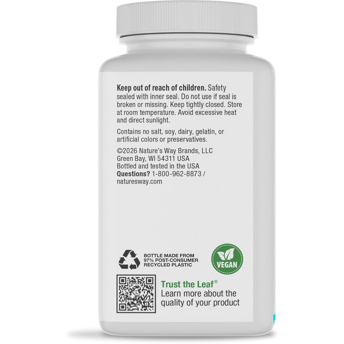 ET421 | back label of supplement bottle showing barcode and recycling icons