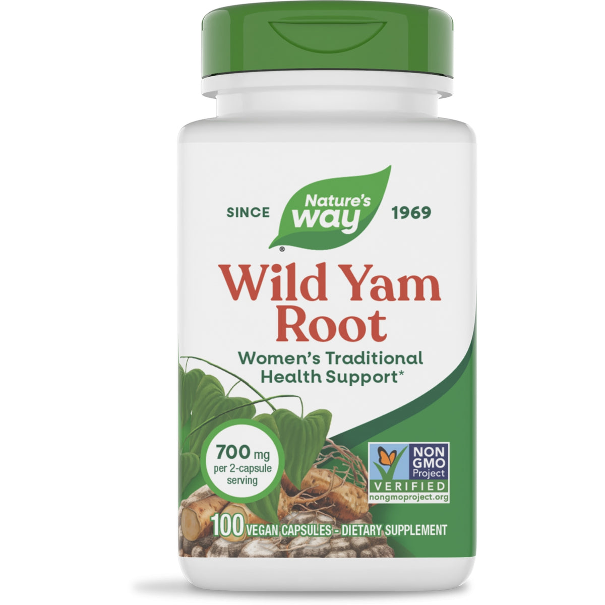 NW274 | Nature's Way Wild Yam Root bottle, front label showing 100 vegan capsules and 700 mg per 2-capsule serving
