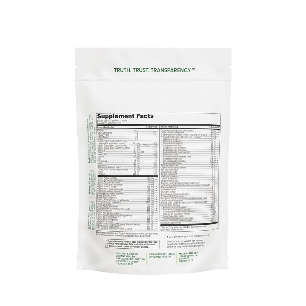 VH041 | Back label of supplement pouch with Supplement Facts and ingredients - Thumbnail