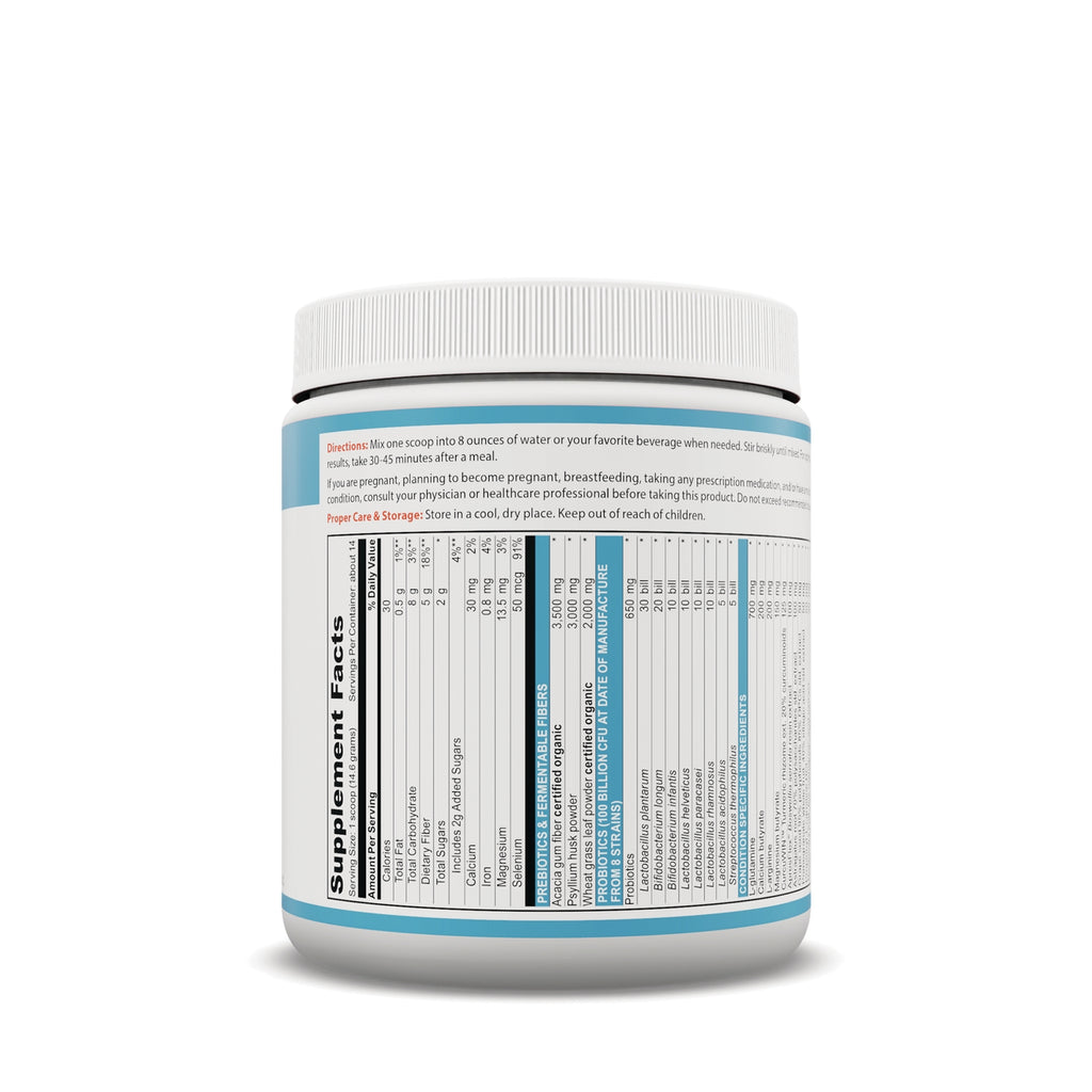 VH042 | Supplement facts label on a white powder supplement jar showing directions and ingredients - Thumbnail