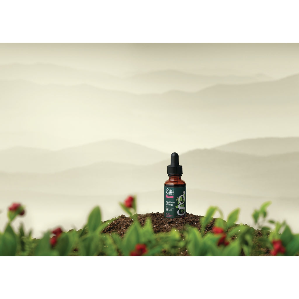 GH178 | Hawthorn & Ginkgo herbal supplement dropper bottle in a natural garden setting - Thumbnail