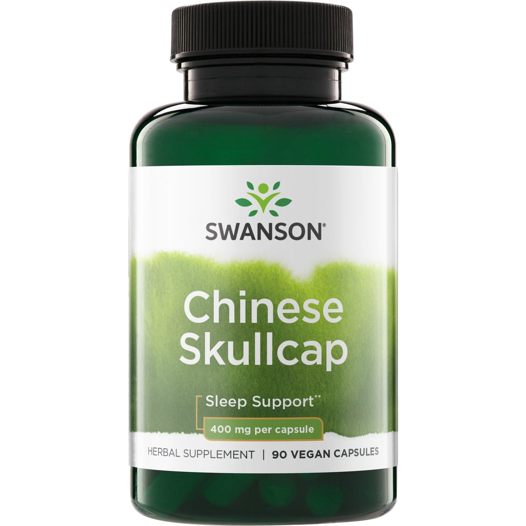 SW1128 | Swanson Chinese Skullcap, Sleep Support, 400 mg per capsule, 90 vegan capsules bottle front - Thumbnail