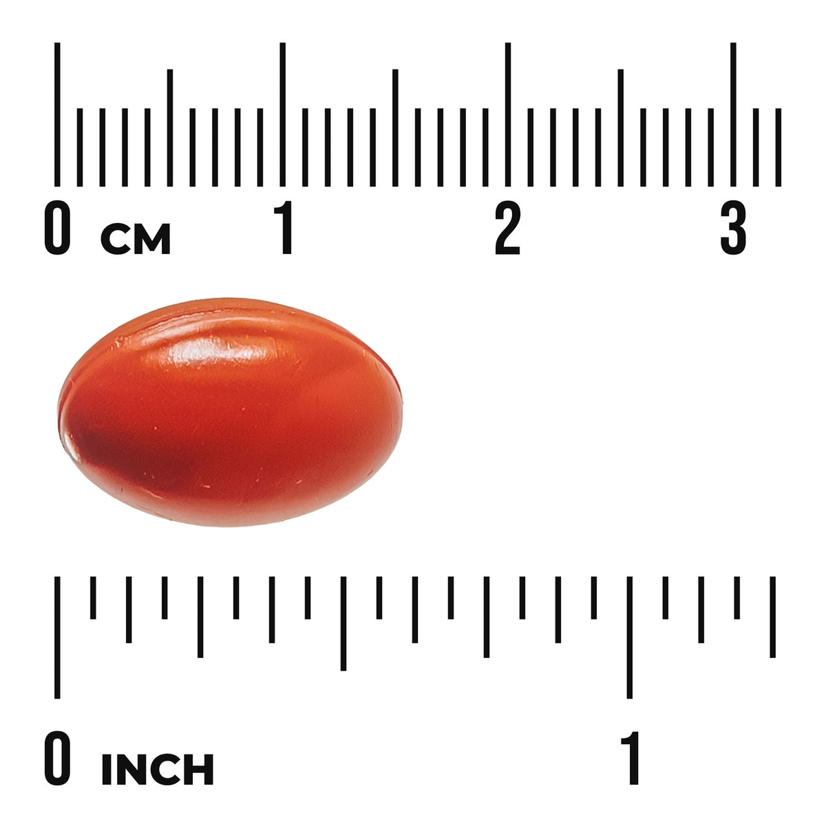 SW1891 | Brown oval softgel shown with size rulers in cm and inches