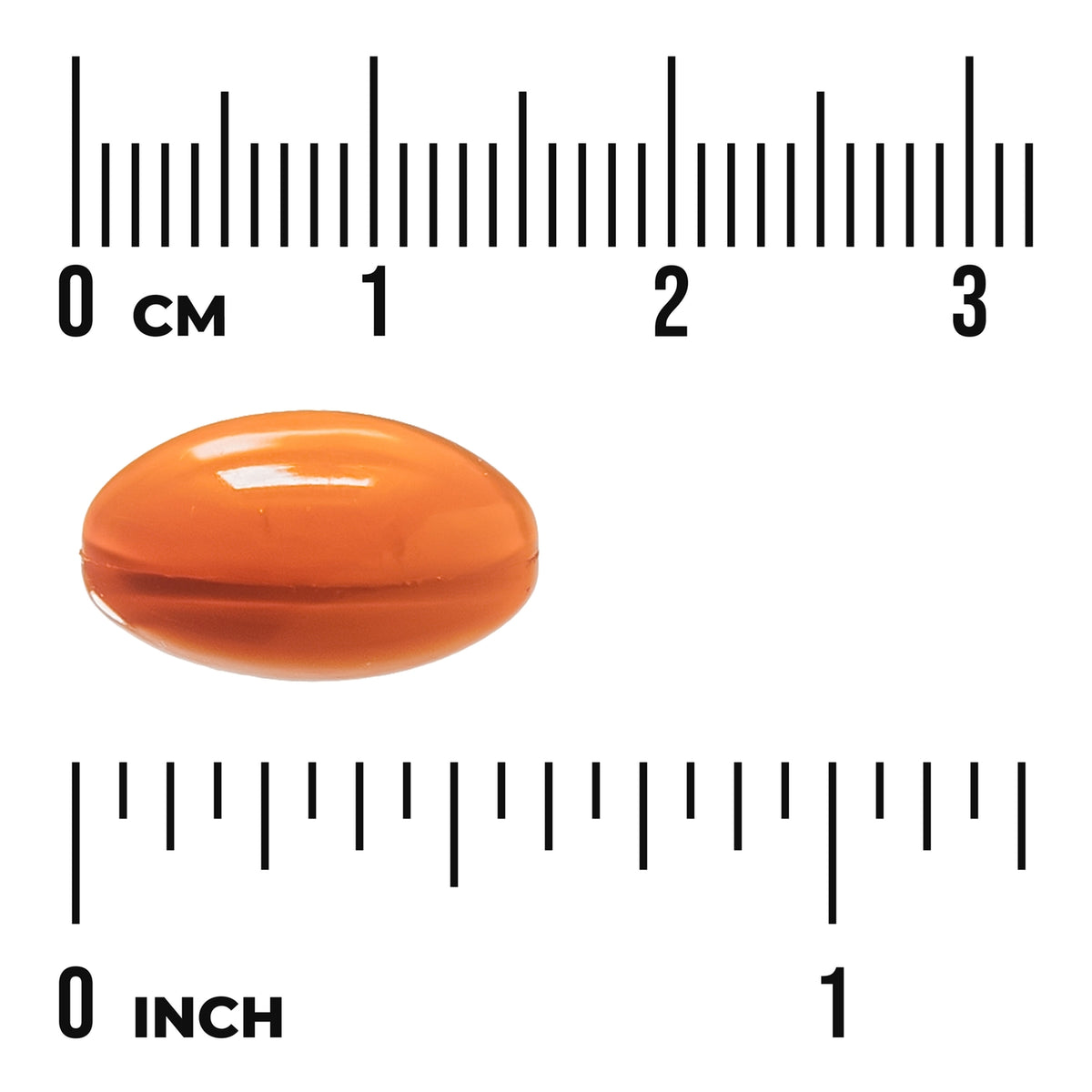 SW1946 | Orange oval softgel capsule shown against ruler scale