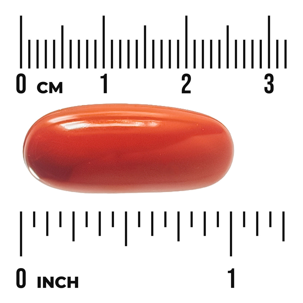 SWU716 | Orange oval softgel shown with size ruler in centimeters and inches - Thumbnail